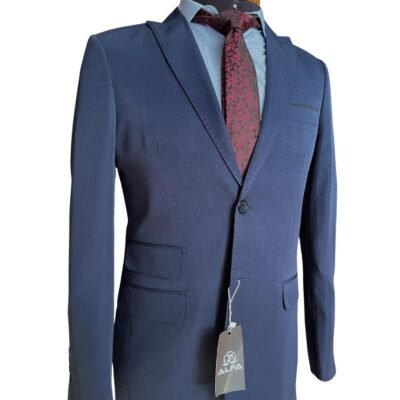 Terno microfibra azul marinho lapela de bico