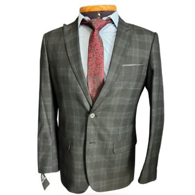 Terno lapela de bico na cor preto com risca xadrez azul