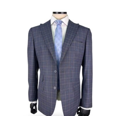 Terno lapela de bico na cor azul xadrez