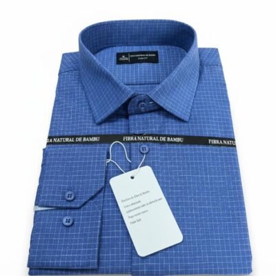Camisa Fibra De bambu Na Cor Azul Marinho Xadres