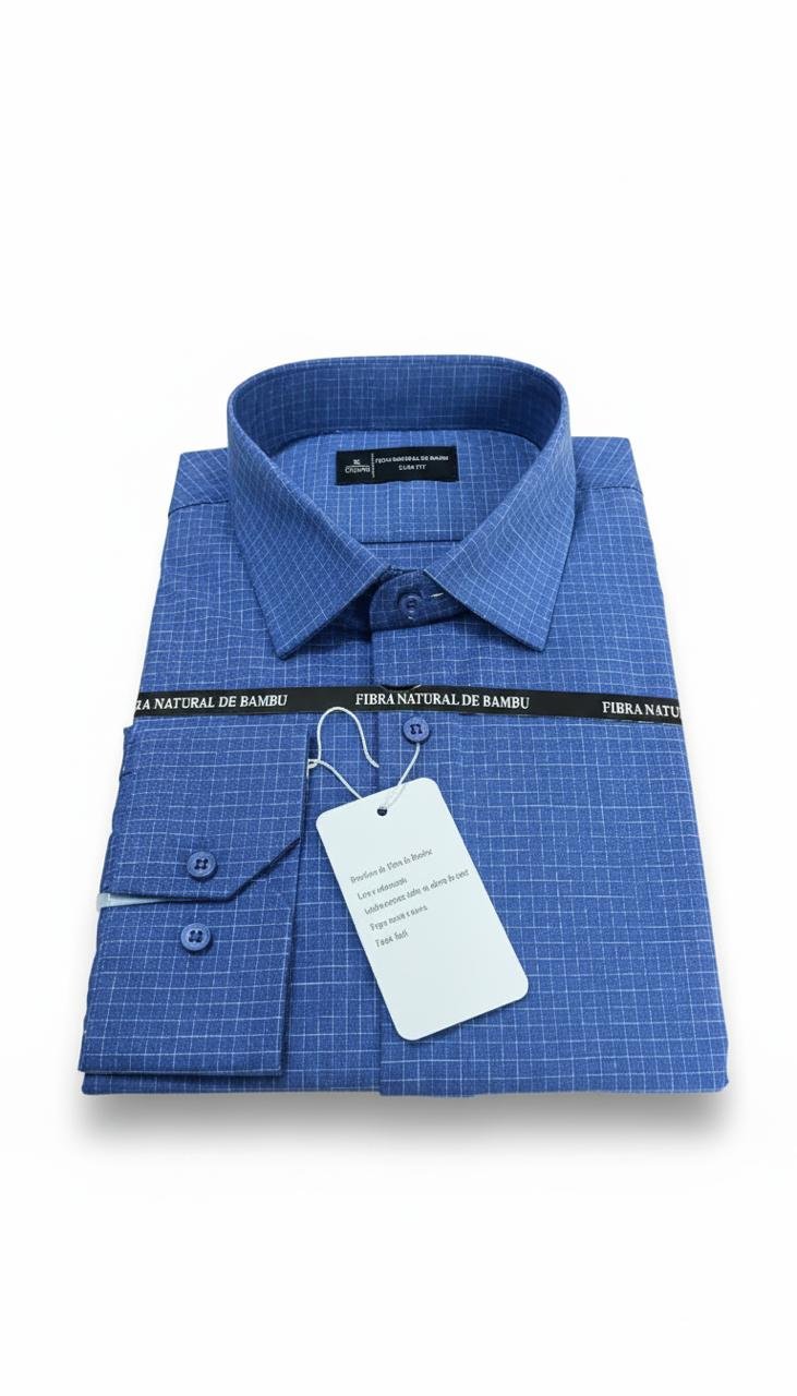 Camisa Fibra De bambu Na Cor Azul Marinho Xadres